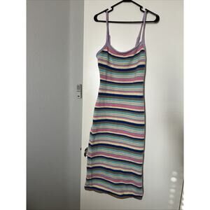 LE LIS Collection Women Colorful Striped Knit Crochet Long Dress Medium